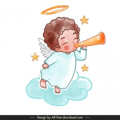 angel icon horn blowing sketch cute cartoon character