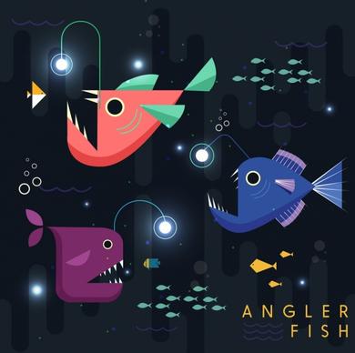 angler fish background geometric design colored cartoon