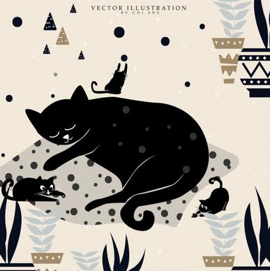 animal background joyful cats icon dark design