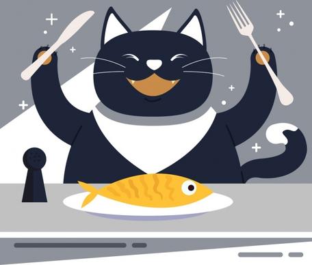 animal background stylized cat fish food icons