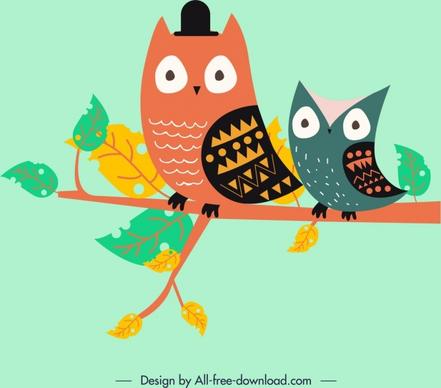 animal background stylized owl icons colored cartoon design