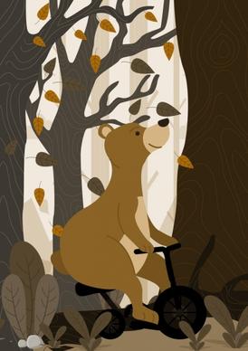 animal background stylized riding bear icon cartoon design