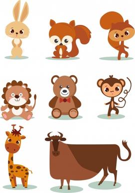animal icons collection brown design cute cartoon sketch