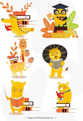 animal icons educational theme cute stylized design