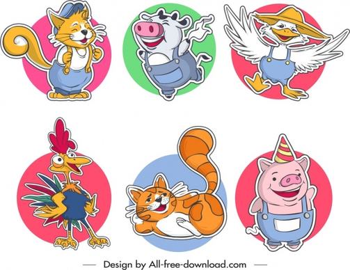 animal icons funny stylized cartoon characters