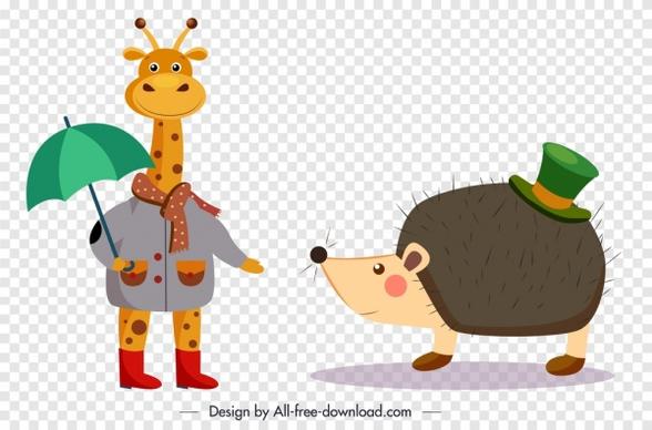 animal icons giraffe porcupine sketch stylized design