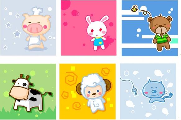 animal icons cute cartoon characters colored design