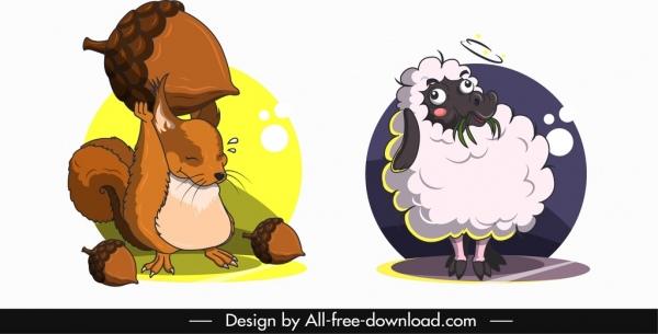 animals avatar templates squirrel sheep icons cartoon design