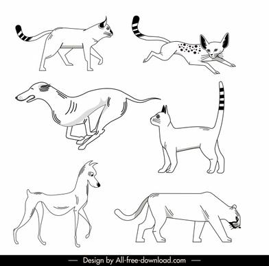 animals icons black white handdrawn sketch