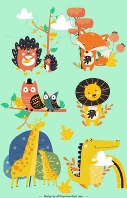 animals icons collection cute colored cartoon design