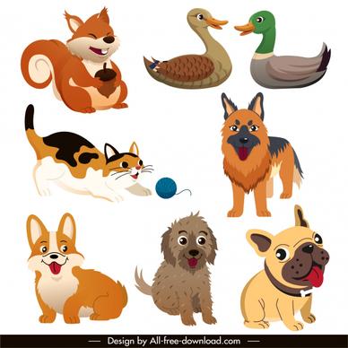 animals icons cute cartoon sketch