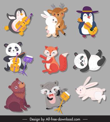 animals icons cute stylized cartoon characters sketch