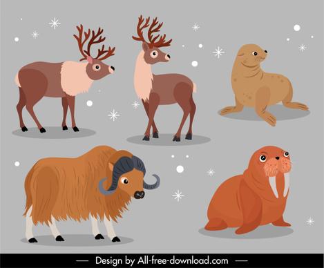 animals icons reindeer seal bull sketch cartoon design