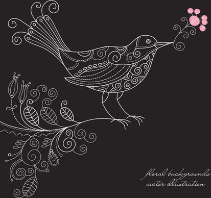 nature fabric pattern bird botany sketch handdrawn design