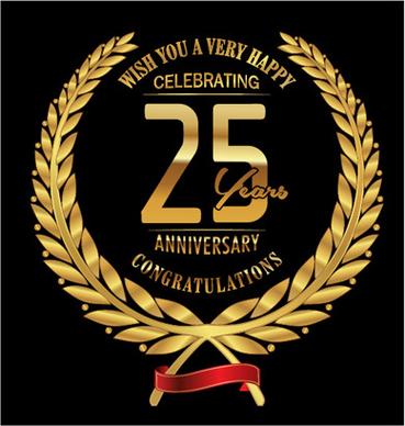 anniversary celebration golden laurel wreath labels vector