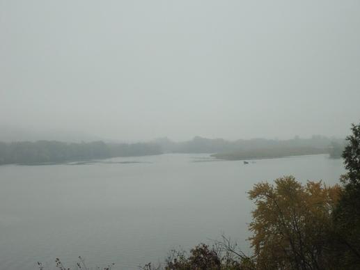 another view of the foggy river at great river bluffs state park minnesota