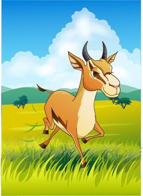 wild animal painting antelope meadow icons cartoon design