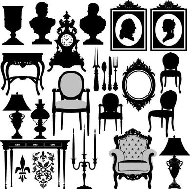 antique furniture black and white silhouette 02 vector