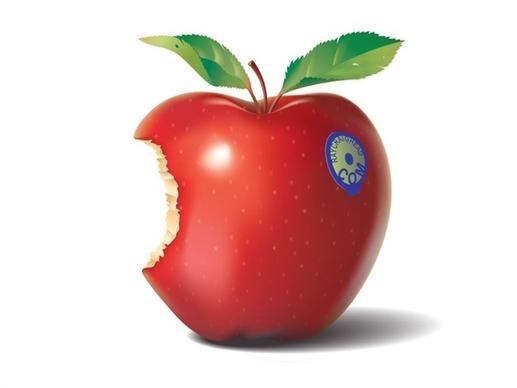 red apple vector illustration with half bite sign