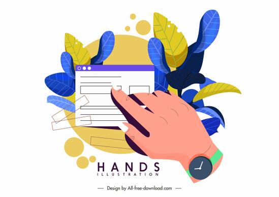 application hand icon colorful design leaves decor