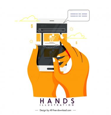 application hands icon digital device sketch