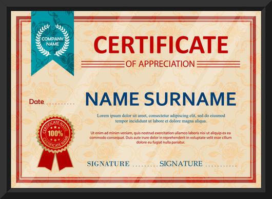 appreciation certificate design with classical style
