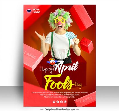 april fools day poster template funny clown sketch dynamic 3d realistic design