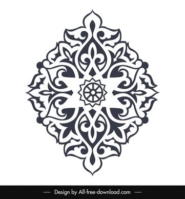  arabic decorative template flat black white symmetric curves outline