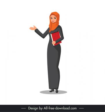 arabic muslim lady icon cartoon character outline