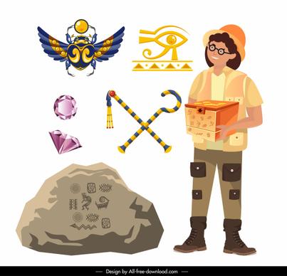 archaeology work design elements explorer ancient symbols sketch