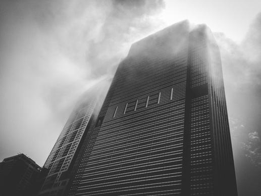 architecture black and white building city fog glass