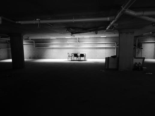 architecture black and white car dark garage indoors