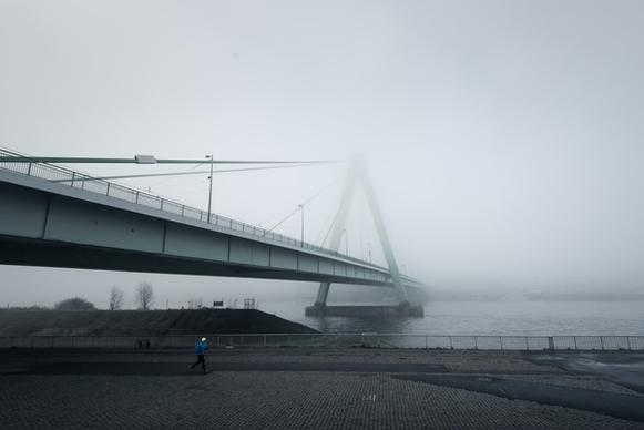 architecture bridge city fog landscape light nobody