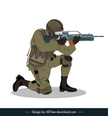 army soldier icon shooting gesture flat cartoon sketch