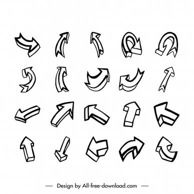 arrow icon sets 3d dynamic handdrawn sketch