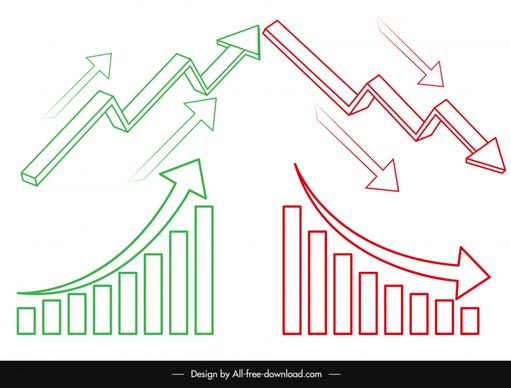 arrows stock market design elements column chart thunderbolts shapes