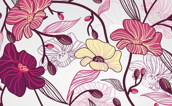floral background colored hand drawn sketch