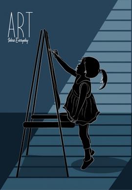 artwork painting little girl icon 3d silhouette sketch
