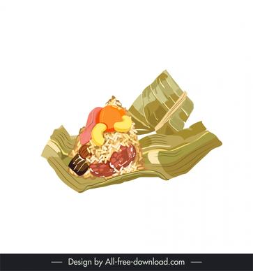 asian food icon leaf wrapping sketch retro handdrawn design 