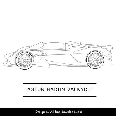 aston martin valkyrie car model icon flat black white side view outline