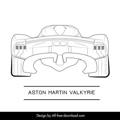 aston martin valkyrie car model icon flat symmetric black white back view outline