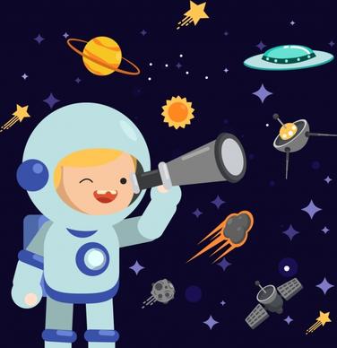 astrology background boy astronaut costume spaceships icons