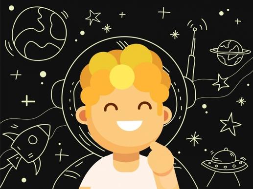 astrology background cute boy icon space element sketch