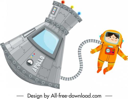 astronaut work painting colored cartoon design