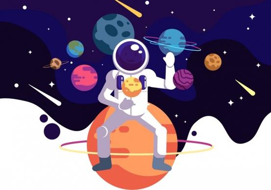 astronomy background astronaut planets icons cartoon design