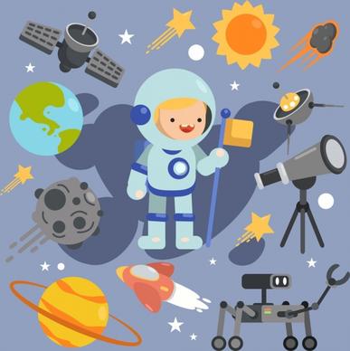 astronomy design elements astronaut planet spaceship icons