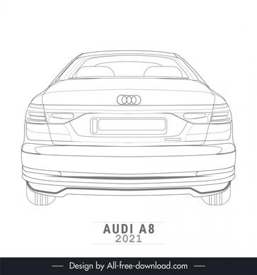 audi a8 2021 lineart template flat black white handdrawn back views outline