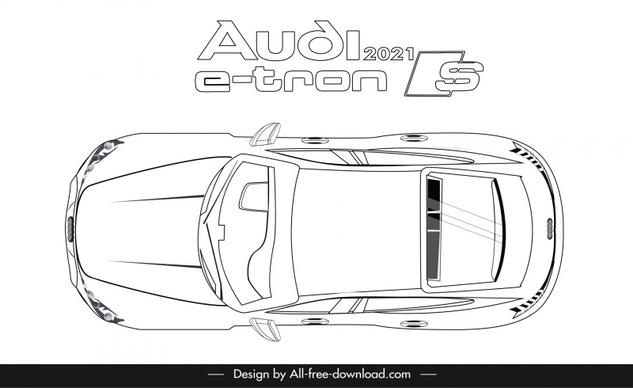 audi e tron 2021 car model icon flat black white symmetric side view outline