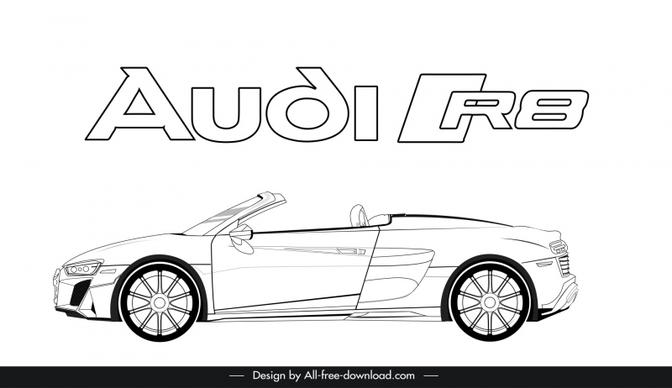 audi r8 2021 car model advertising template black white handdrawn side view outline