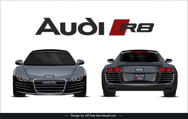 audi r8 2021 car model icons modern front view back view sketch